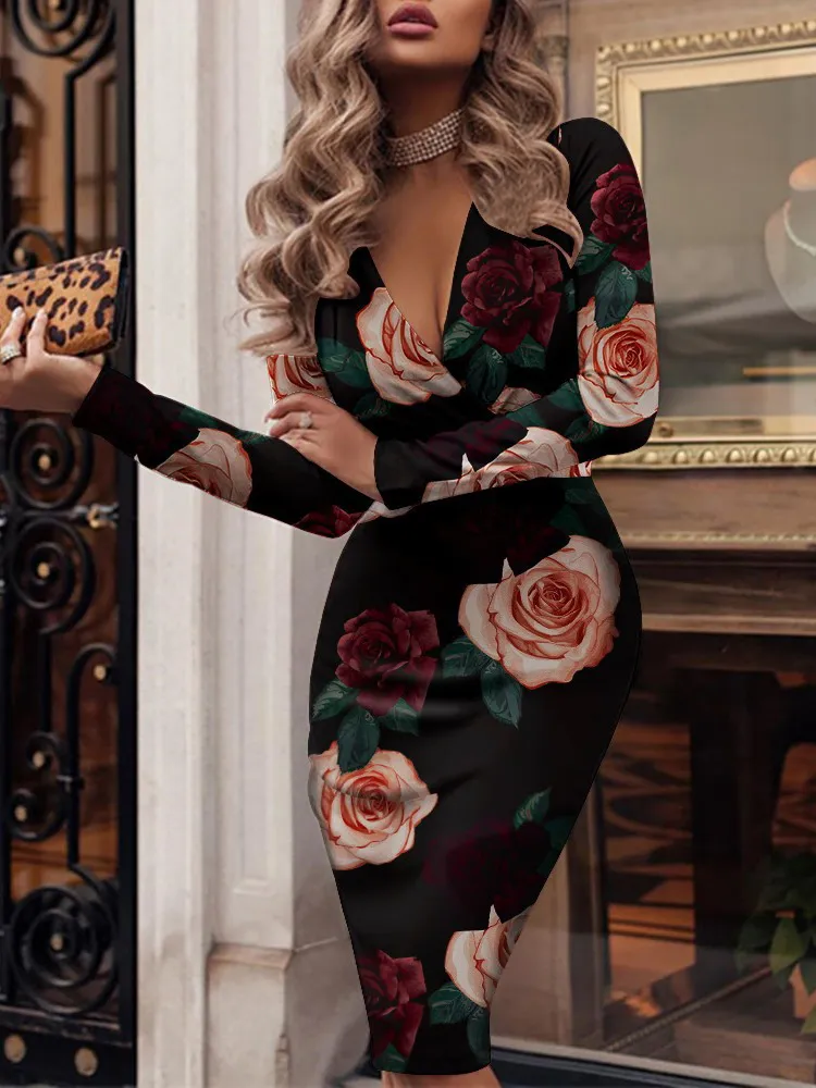 Deep V Pleated Sequin Colorblock Long Sleeve Dress