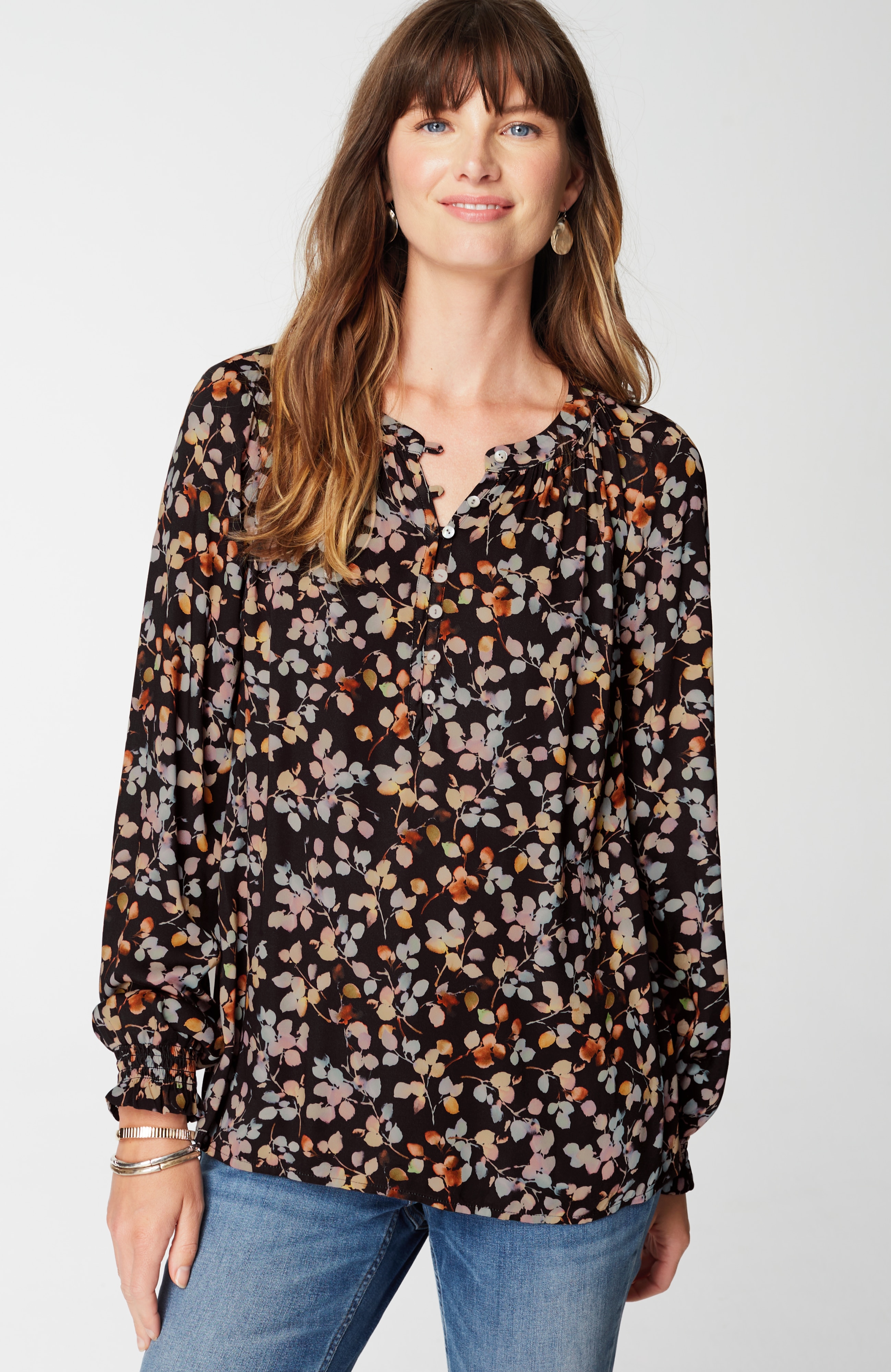 Artistic Leaves Printed Satin Top