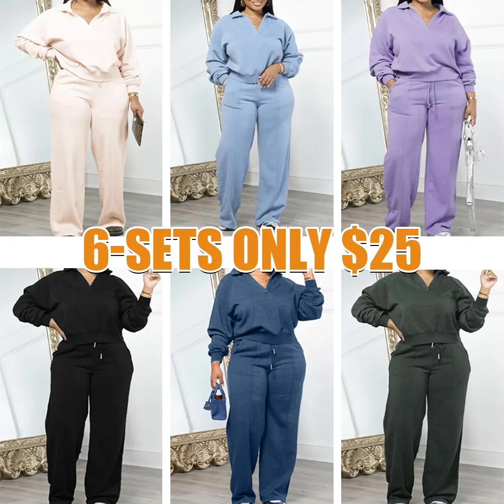 Women's Solid Long Sleeve Sweatshirt & Drawstring Waist Pants Set, Casual Fashion Cozy Two-piece Outfits