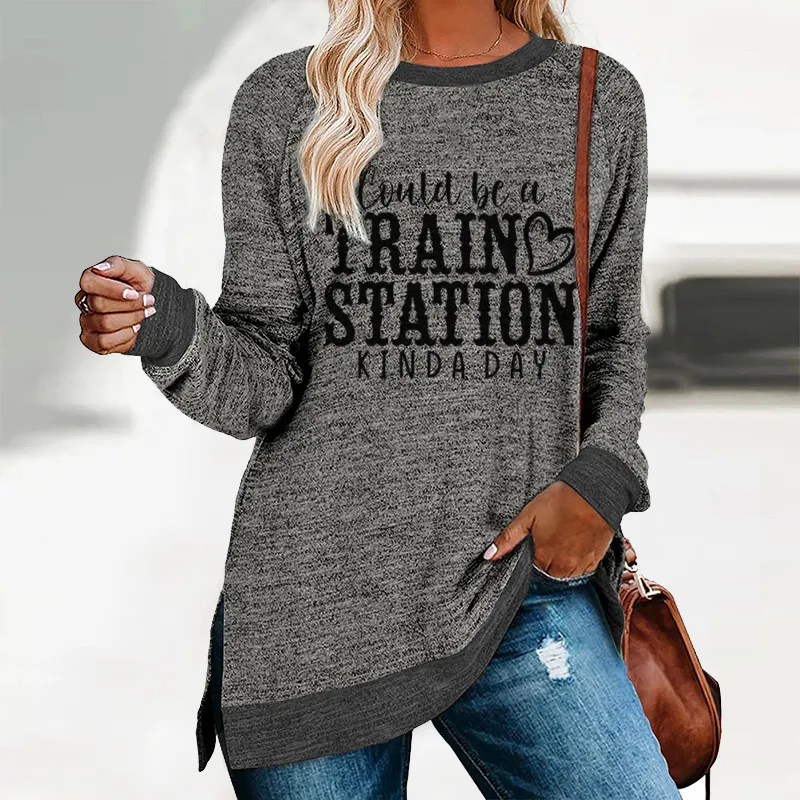 Womens Crewneck Sweatshirts Pullovers Color Block Long Sleeve Sweatershirt Tunic Tops, Dark Grey, Large