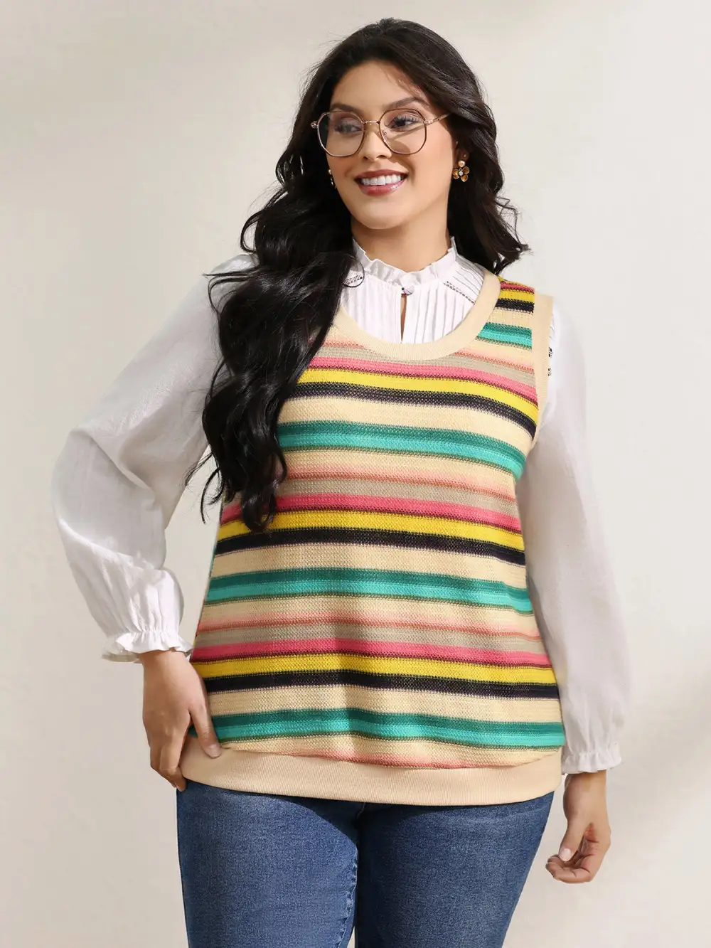 Colorful Stripe Stretchy Ribbed Hem Tank Top