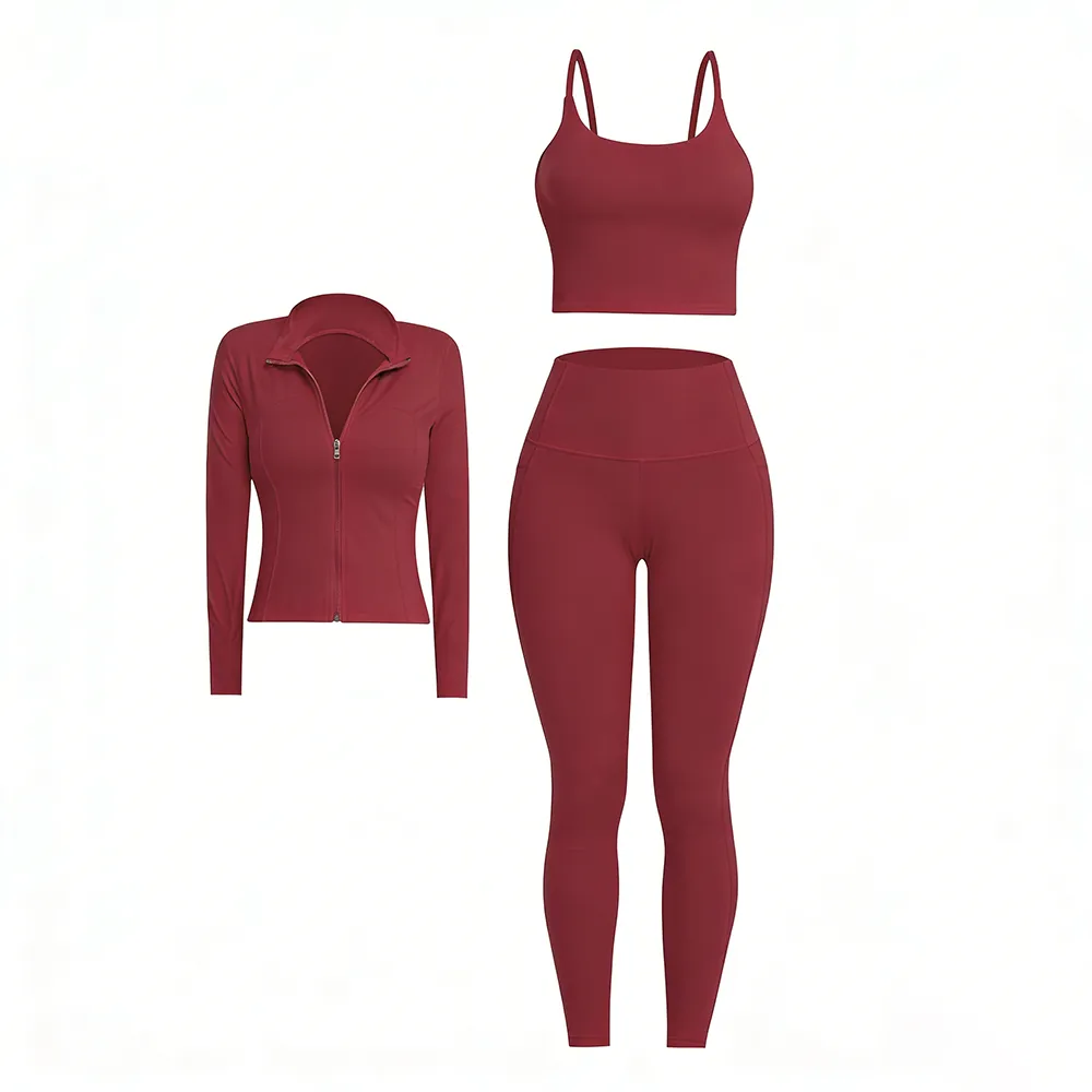3 Piece Workout Set - Sports Bra+Leggings+Jacket