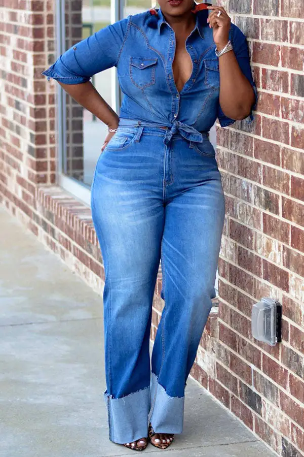 Blue Cool Single Breasted Denim Pant Suit