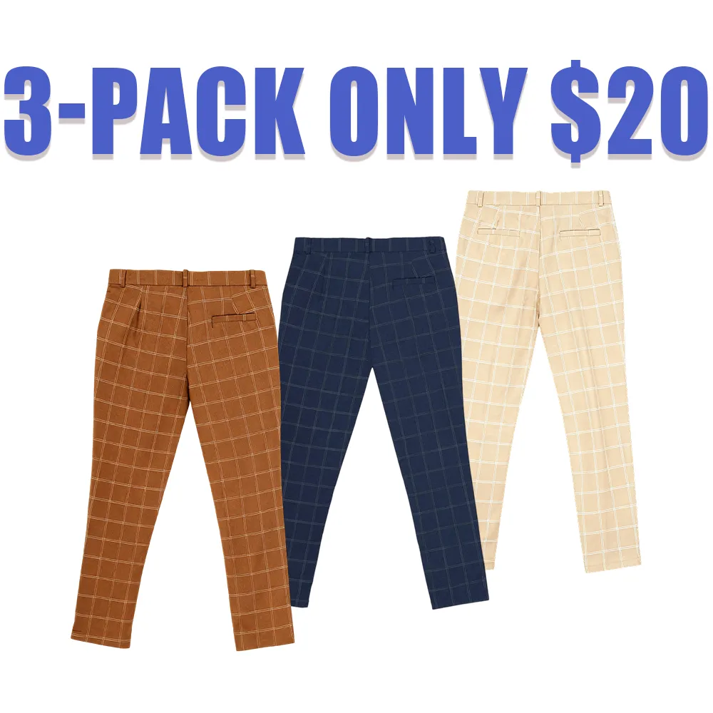 Men's Plaid Button-Fly Slim Trousers (Pocket Design) - Work/Daily, All Seasons