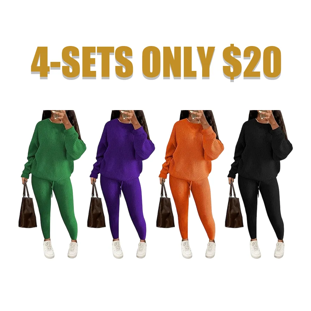 Women's Fall/Winter Solid 2-Piece Knit Set