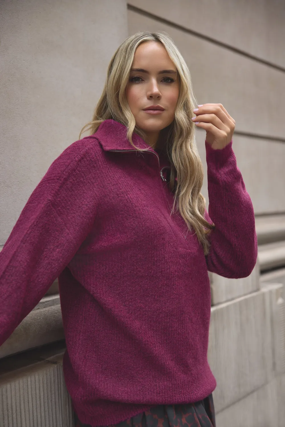LTS Tall Dark Green Marl Zip Funnel Neck Jumper