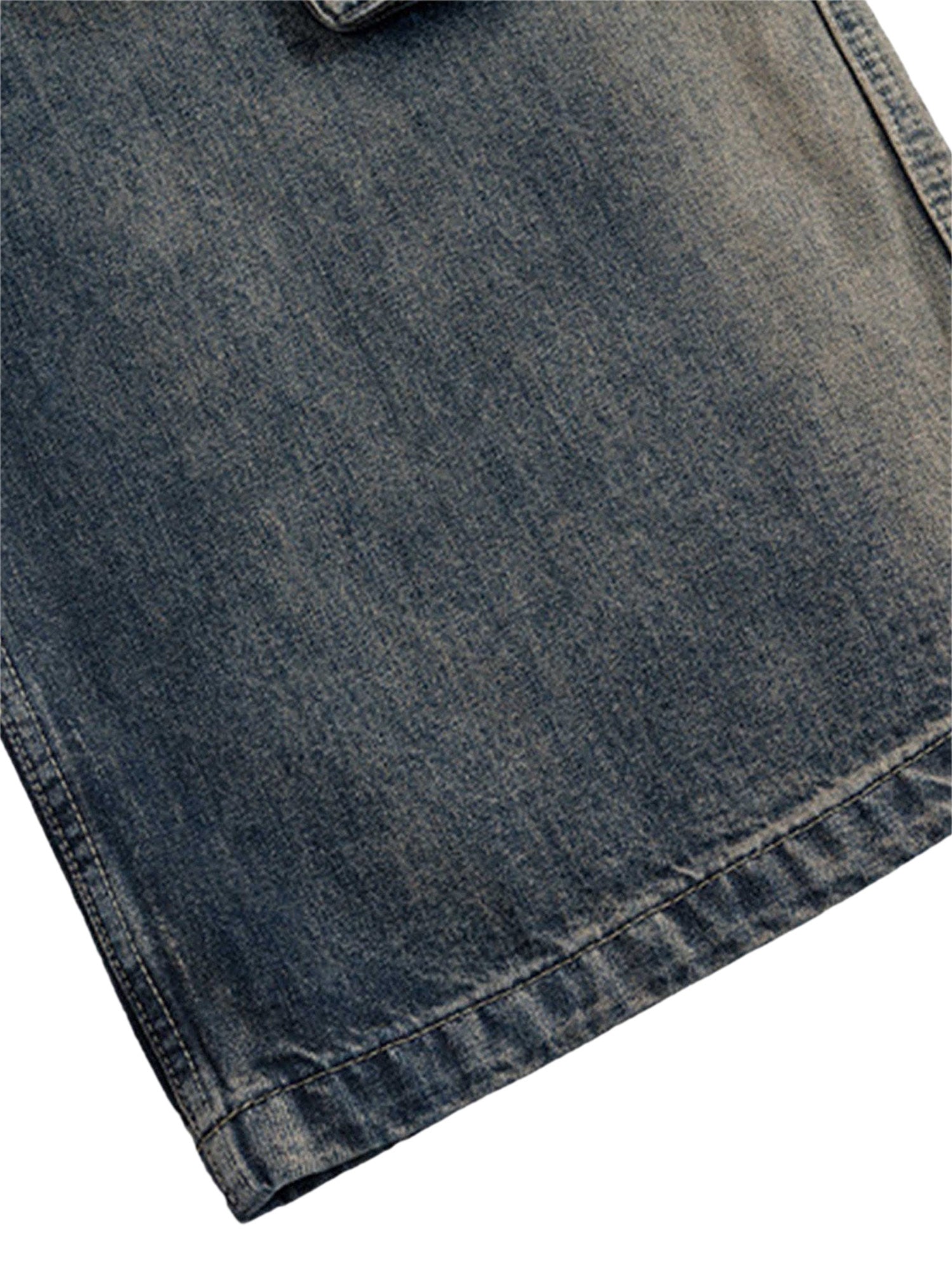 Wide Leg Multi-Pocket Straight Leg Loose Jeans - 1666