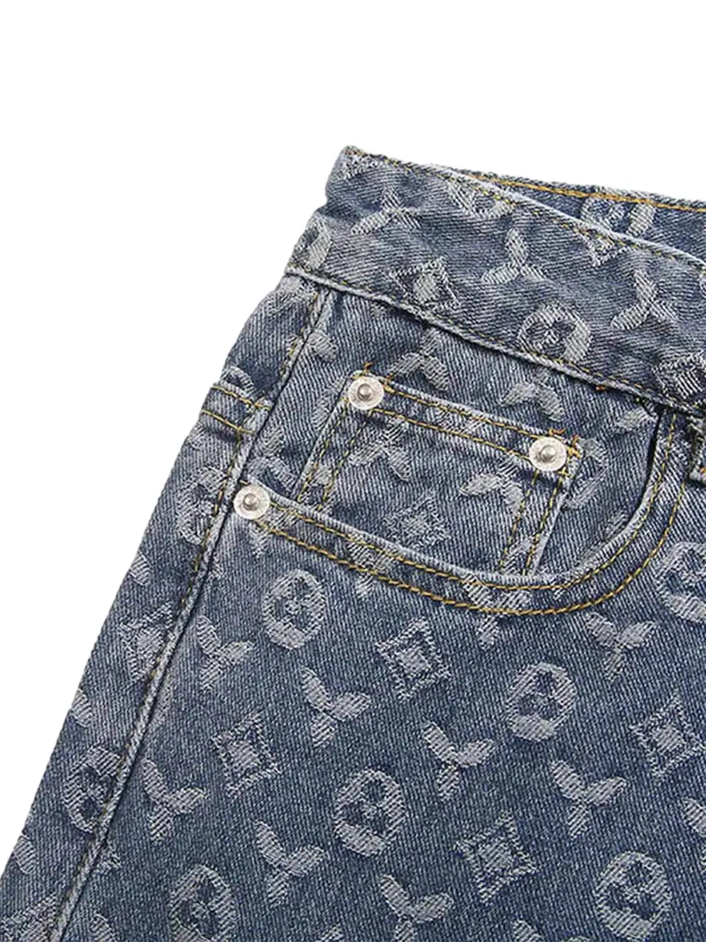 Jacquard Baggy Denim Jeans-1532