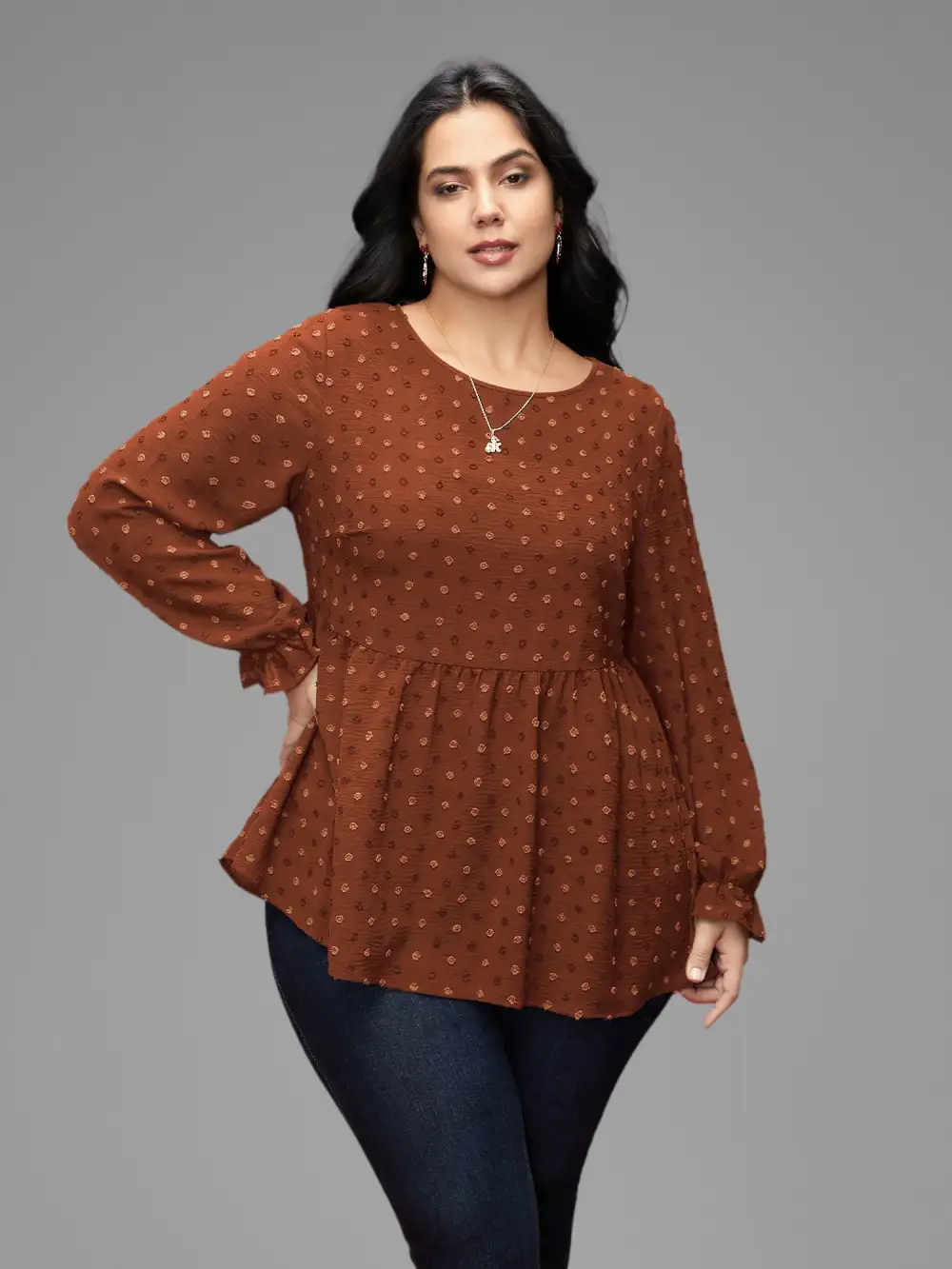 Textured Dot Elastic Cuffs A-line Blouse