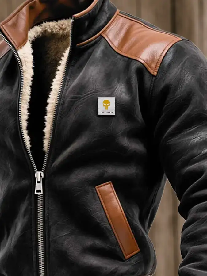 Men's Vintage Suede Splicing Warm Multi-Pocket Outdoor Jacket