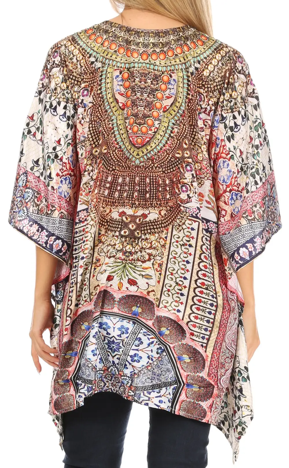 Women's Caftan Poncho Cover up V neck Top Lace up With Rhinestone
