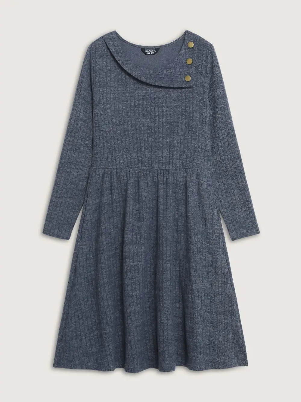 Waffle Velvety Feel Asymmetrical Neck Midi Dress