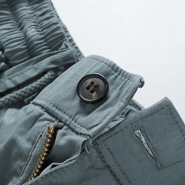 Men's Cargo Shorts Hiking Shorts Elastic Waist Multi Pocket Multiple Pockets Plain Comfort Breathable Knee Length Casual Daily Fashion Streetwear ArmyGreen Black