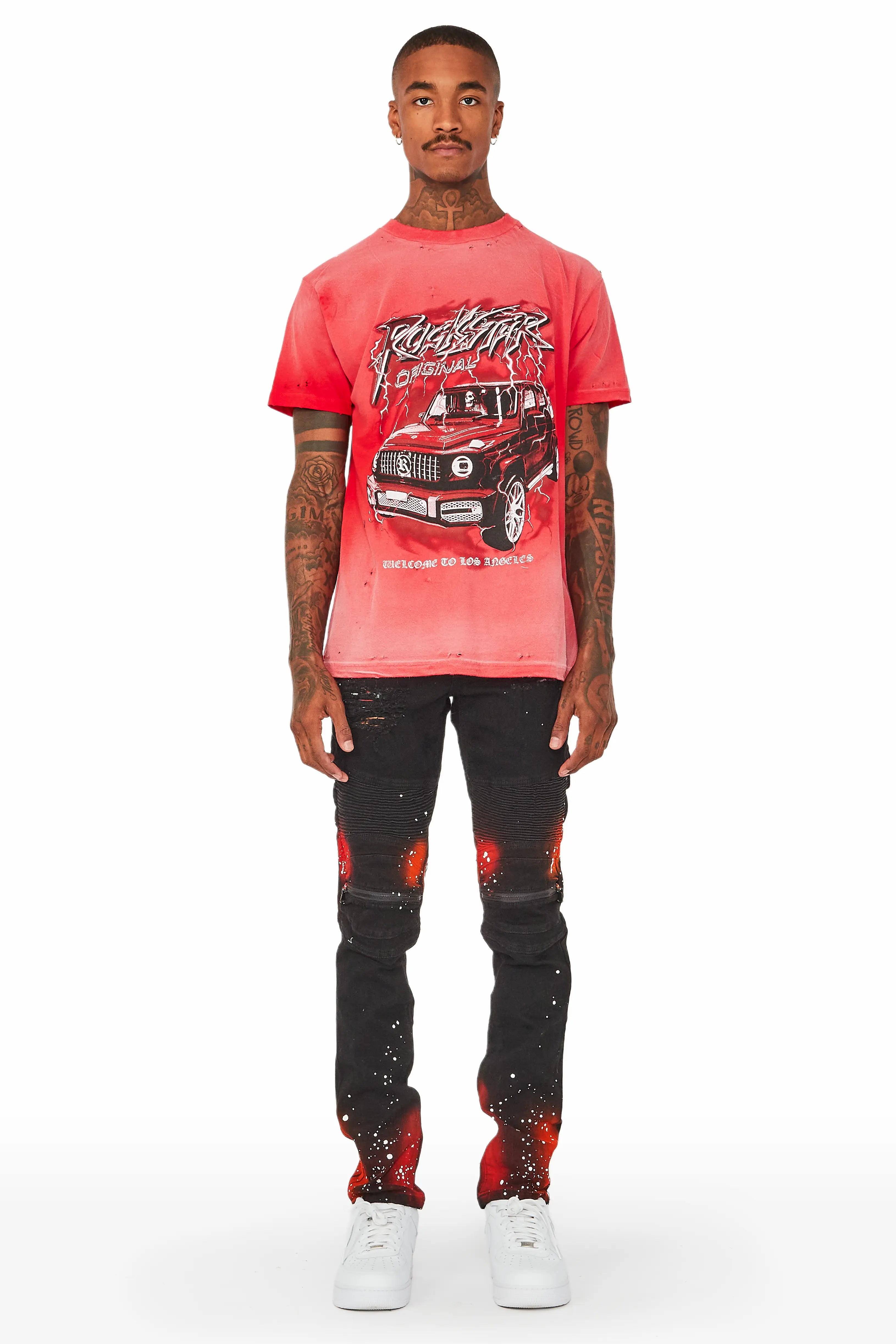 Wilder Black/Orange Painter Biker Jean