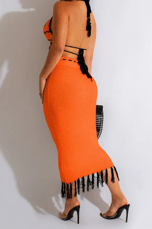 Crochet Butterfly Patchwork Tassel Dress Set