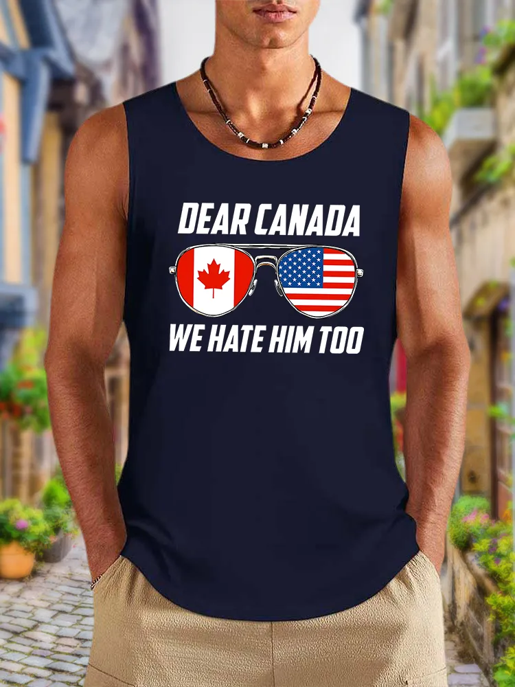 Men'S Dear Canada We Hate Him Too Round Neck Cotton Vest