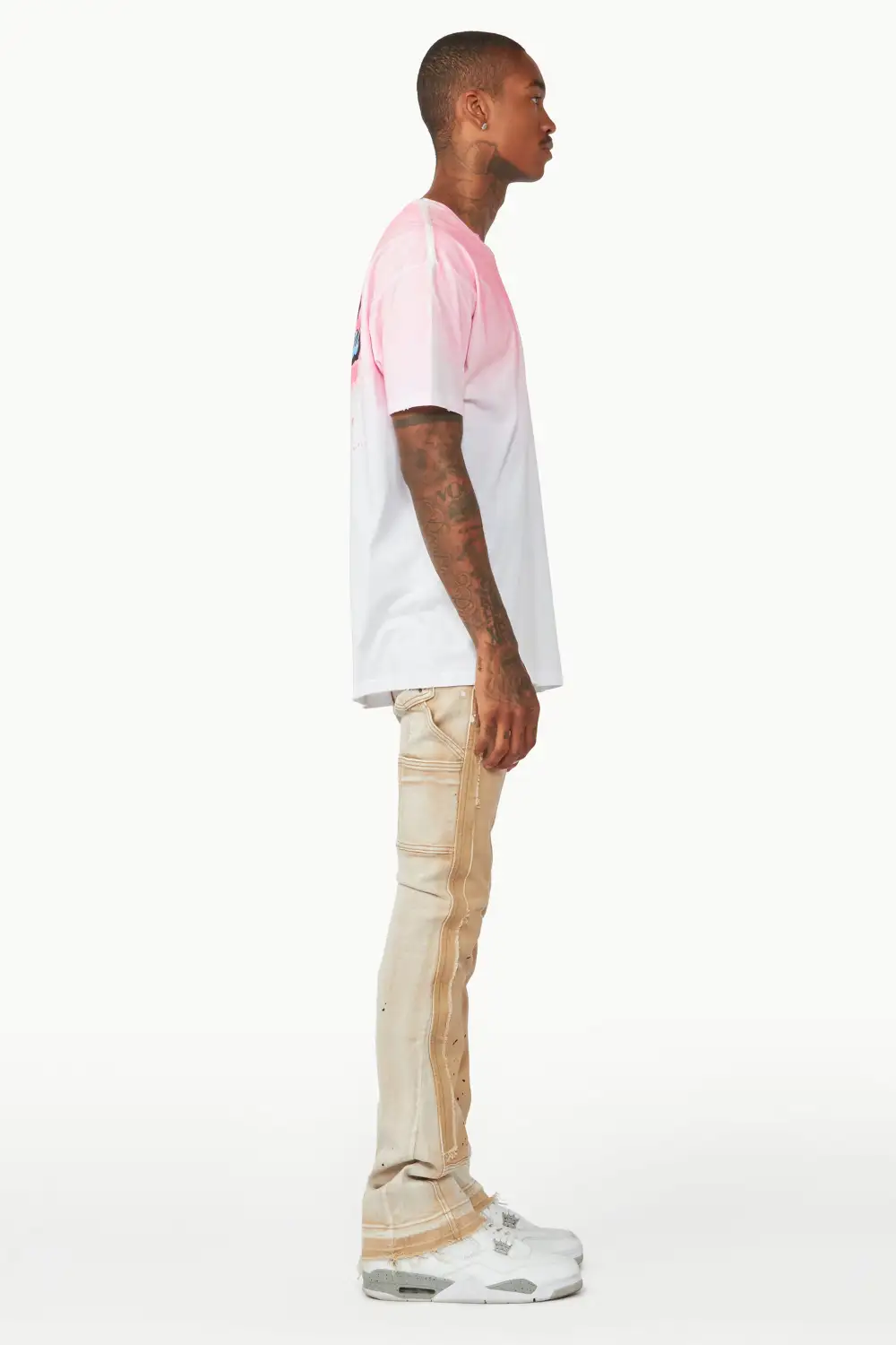 Carson Beige Stacked Flare Jean