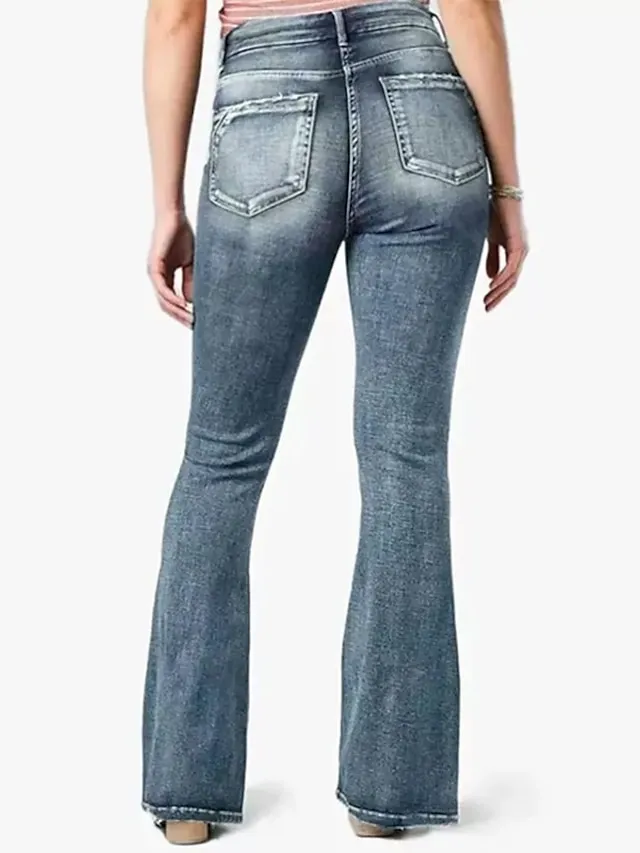 Women‘s Flare Low Rise Jeans Bootcut Full Length Denim Wide Leg Micro-elastic High Waist Fashion Casual Daily Light Blue Black S M