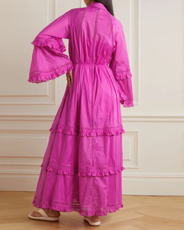 Tiered organic cotton-poplin maxi dress