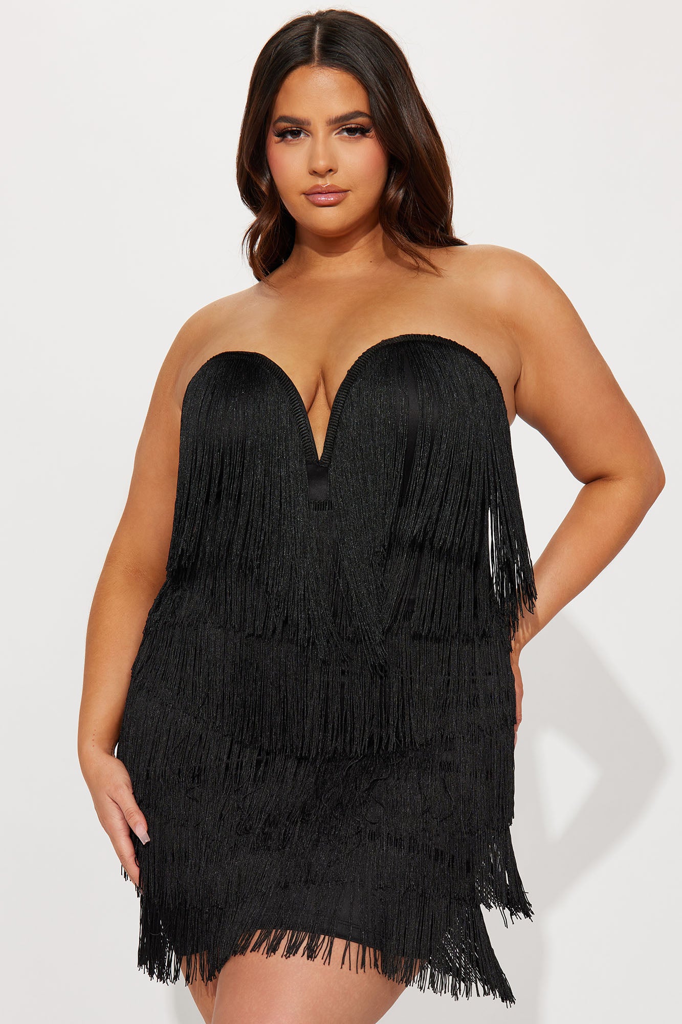 Amiah Fringe Mini Dress - Black