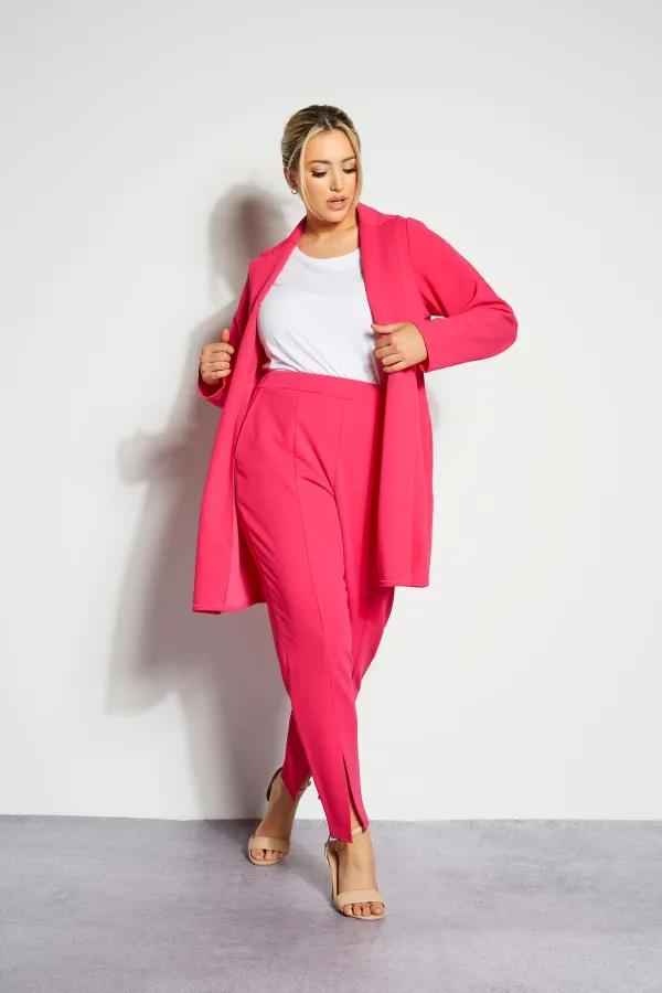 YOURS Curve Lime Green Split Hem Stretch Tapered Trousers