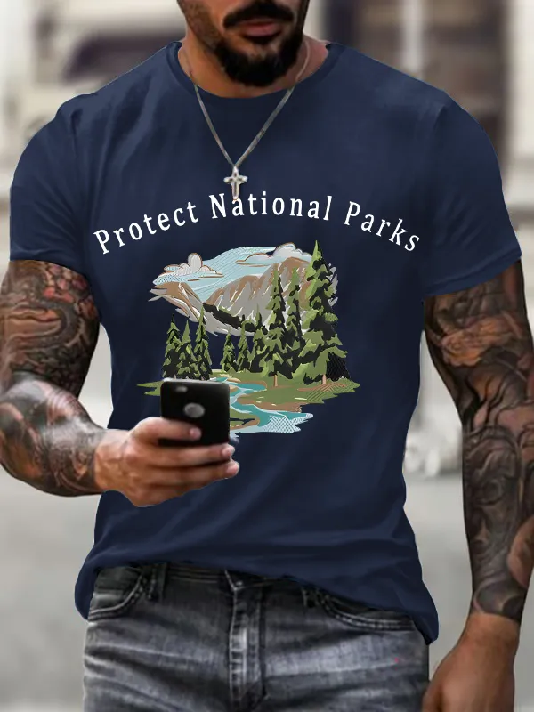 Men'S T-Shirt Men'S Retro Protect Our National Parks Printed Casual Crew Neck T-Shirt
