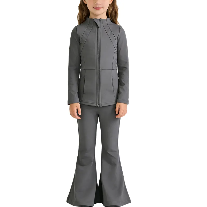 Athletic Girls Solid Color Yoga Long Sleeve Set