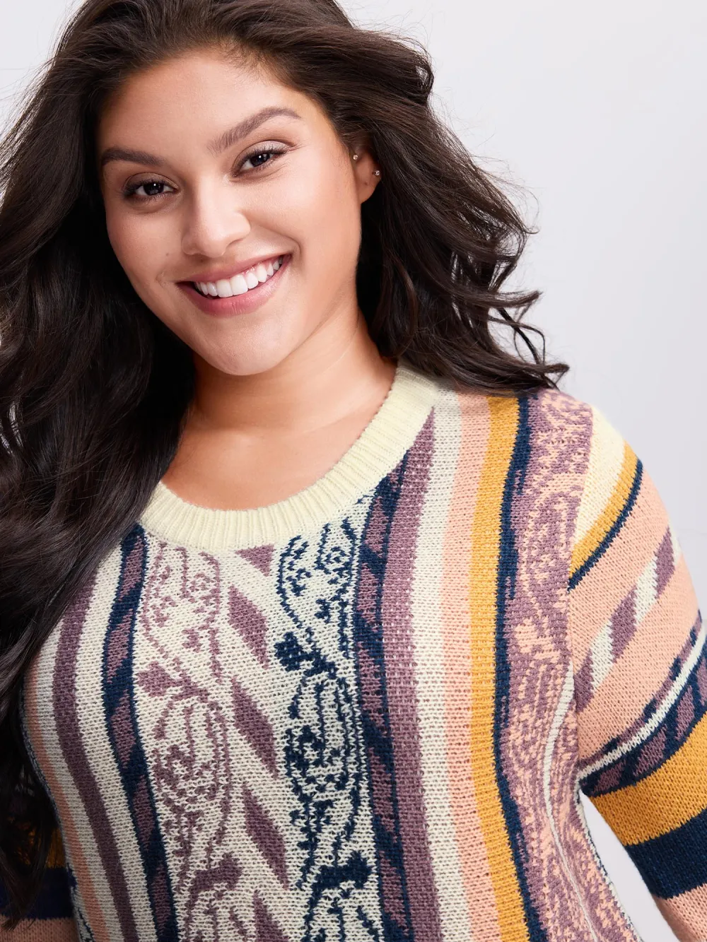 Boho Stripe Flared Sleeve Stretchy Pullover