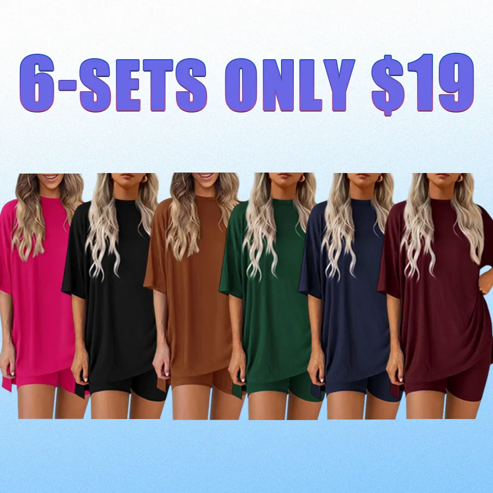 Women’s Oversized Lounge Set-Breathable Crewneck Top & Pocket Shorts