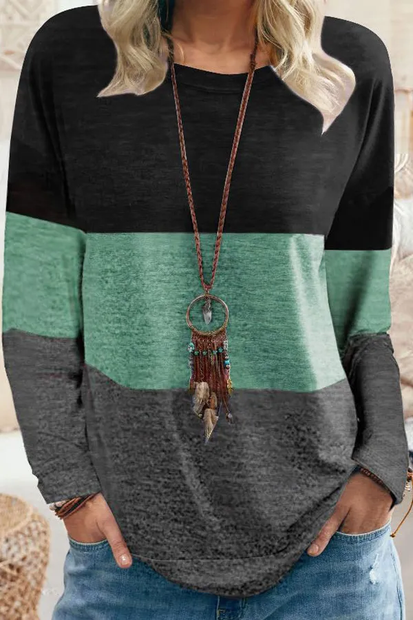 Colorblock Long Sleeve Crew Neck Top