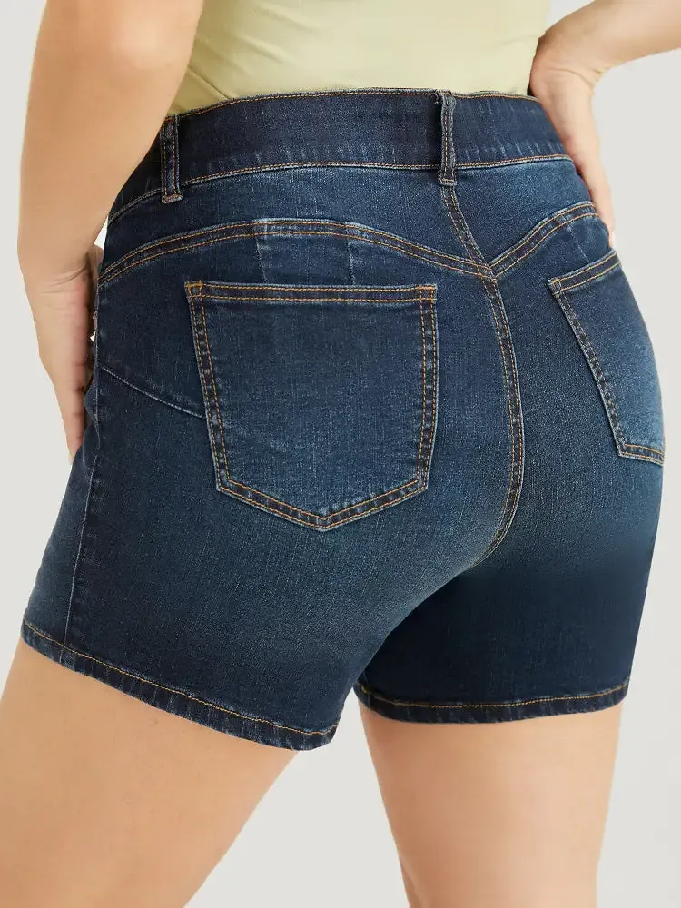 Very Stretchy High Rise Slant Pocket Denim Shorts