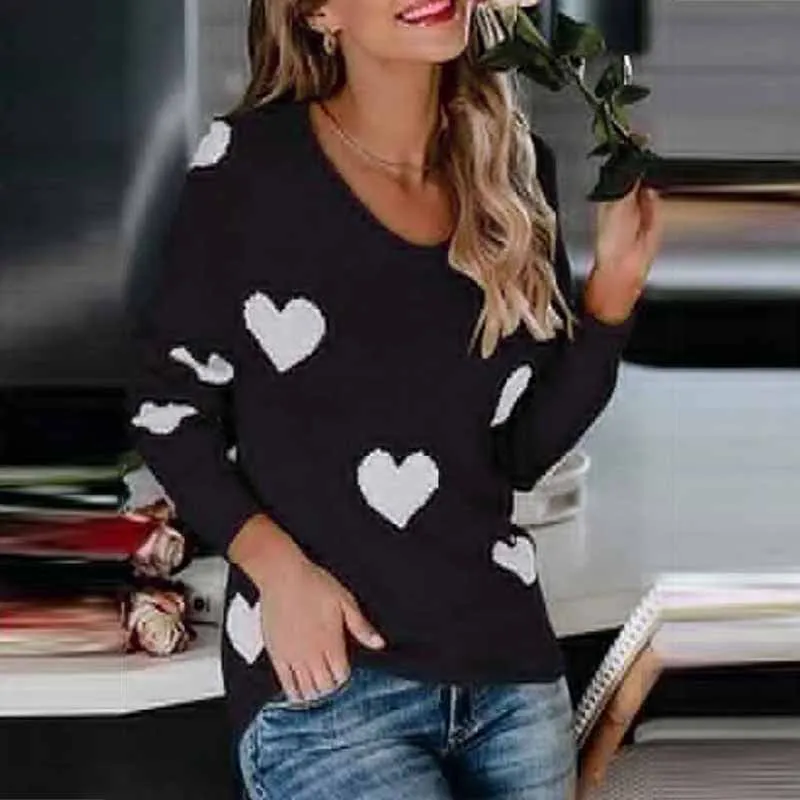Loose Love Valentine'S Day V-Neck Knit Sweater