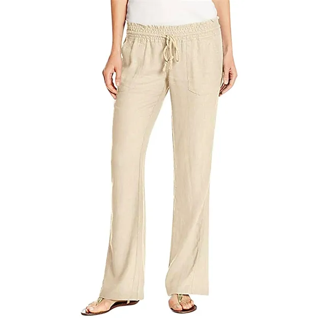 Women's Loungewear Bottom Nighty Pure Color Simple Comfort Sport Home Street Daily Cotton And Linen Breathable Gift Long Pant Elastic Waist Spring Summer White Black