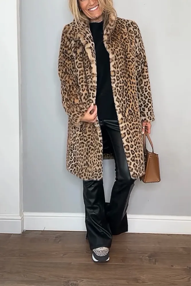 Women's Fashion Leopard Print Polar Fleece Warm Coat Jacket