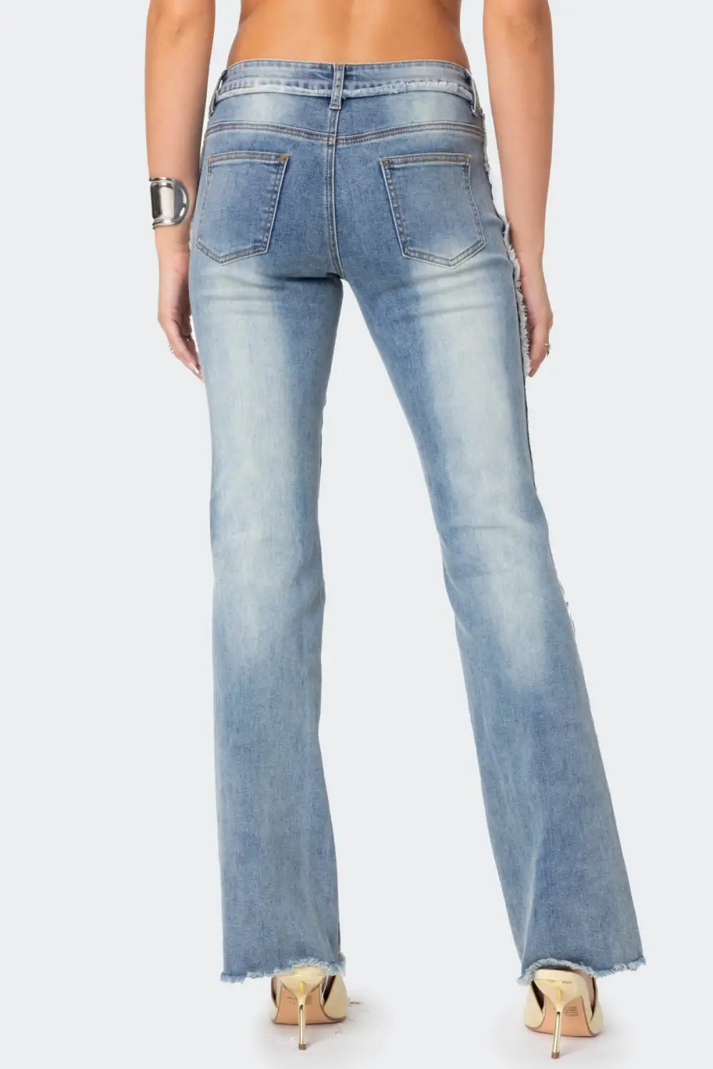 Frayed Seam Washed Flare Jeans