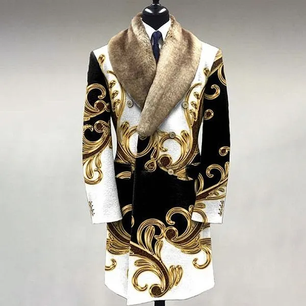 Fashion Casual Fur Lapel Collar Graphic Pattern Long Sleeve Coat