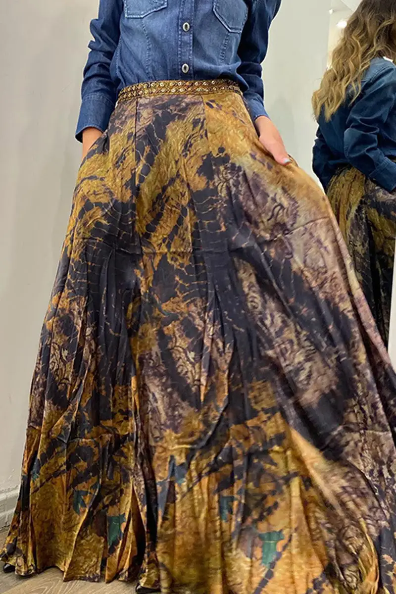 Elegant College Print Patchwork Loose High Waist Type A Full Print Bottoms
