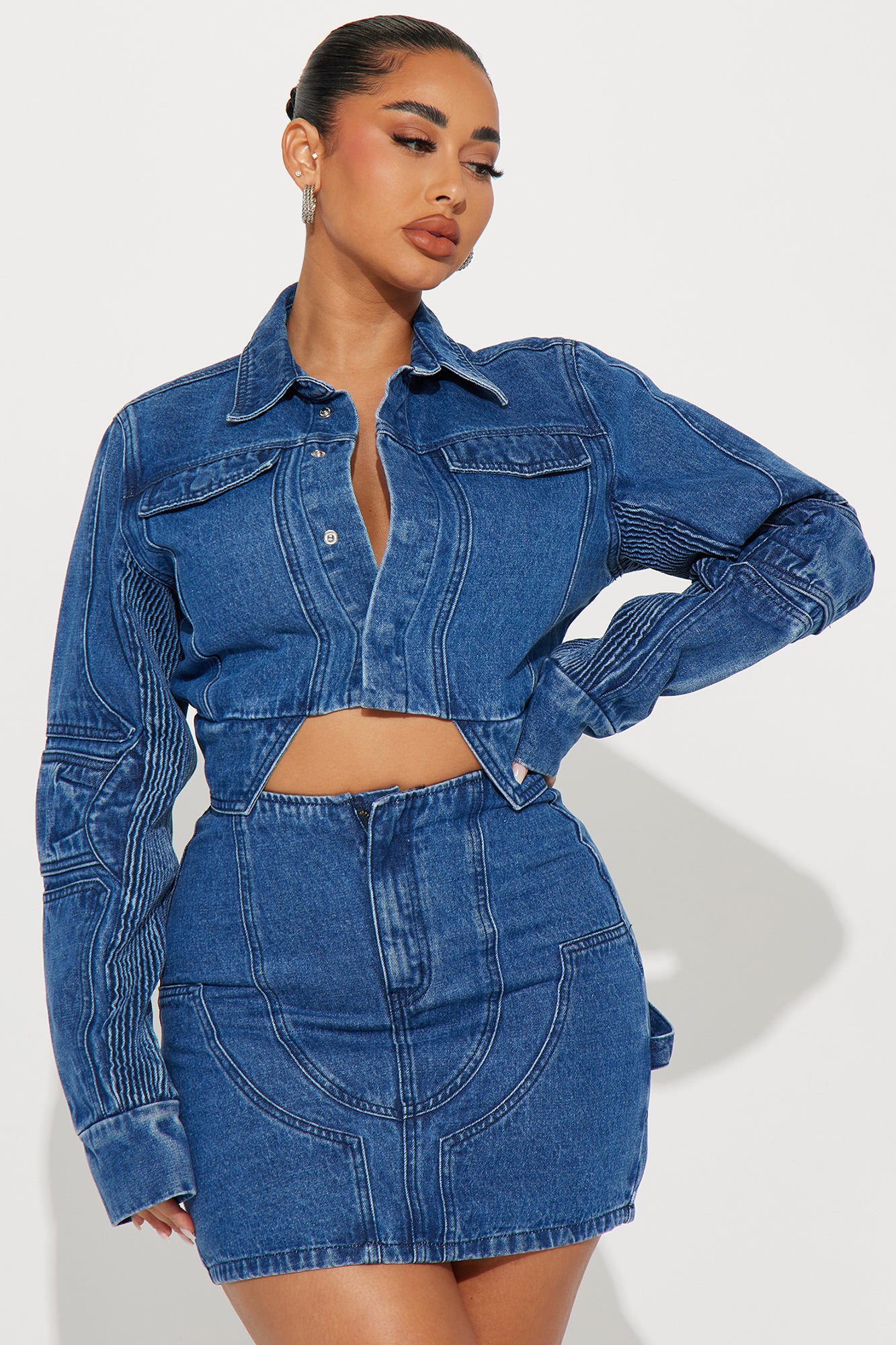 Sweet Escape Denim Skirt Set - Medium Wash