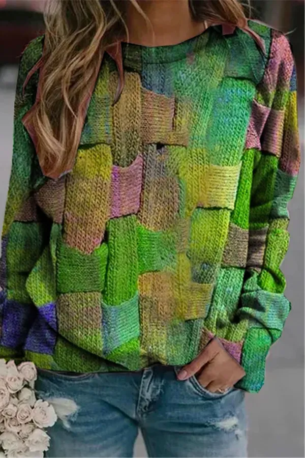 Colorblock Long Sleeve Crew Neck Top