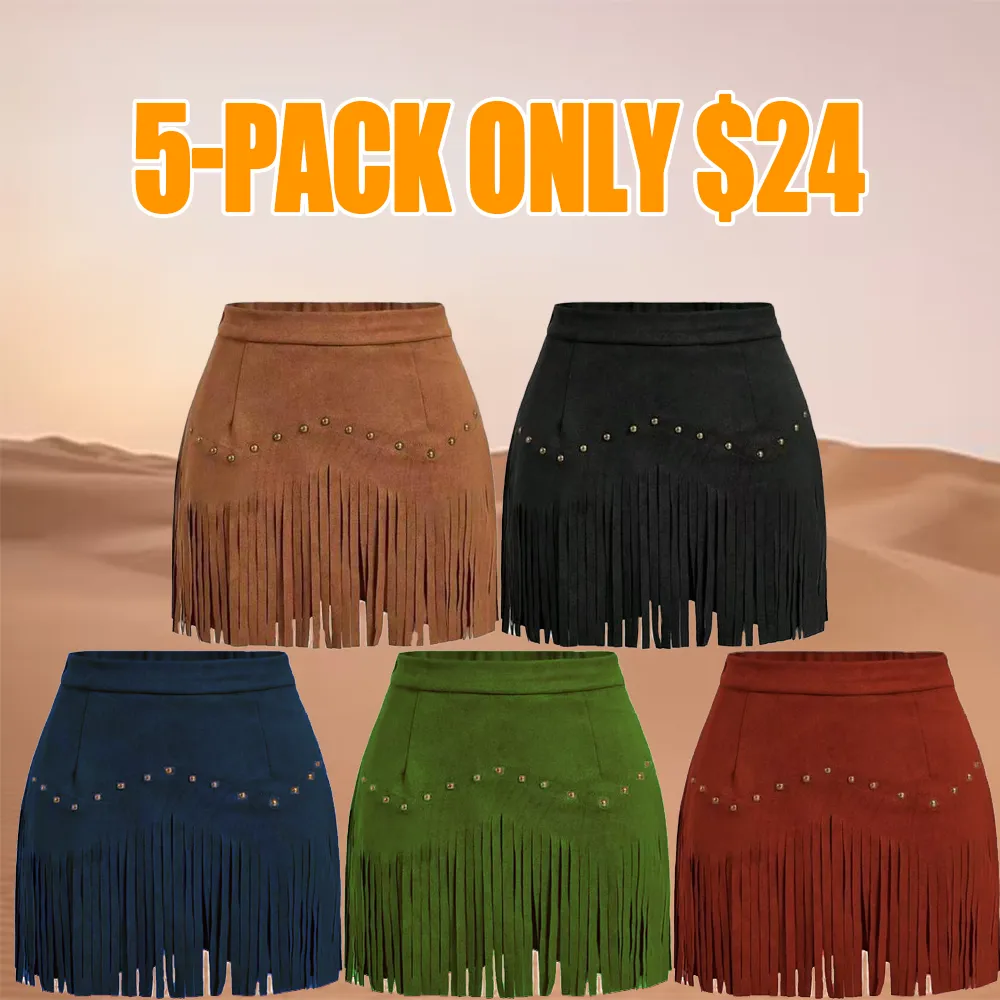 Women's Fringe Trim Skirt – Elegant Solid Color Zipper Bottom