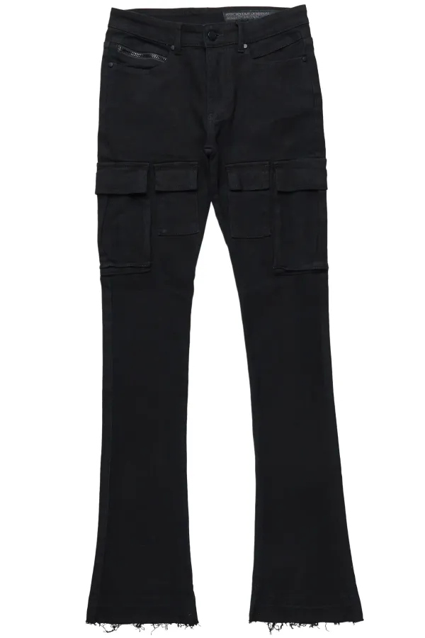 Sarg Black Cargo Stacked Flare Jean