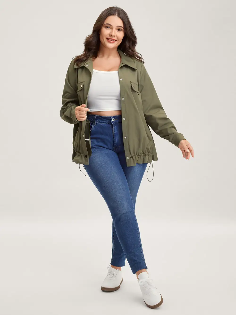 Elastic Adjustable Hem Pockets Jacket