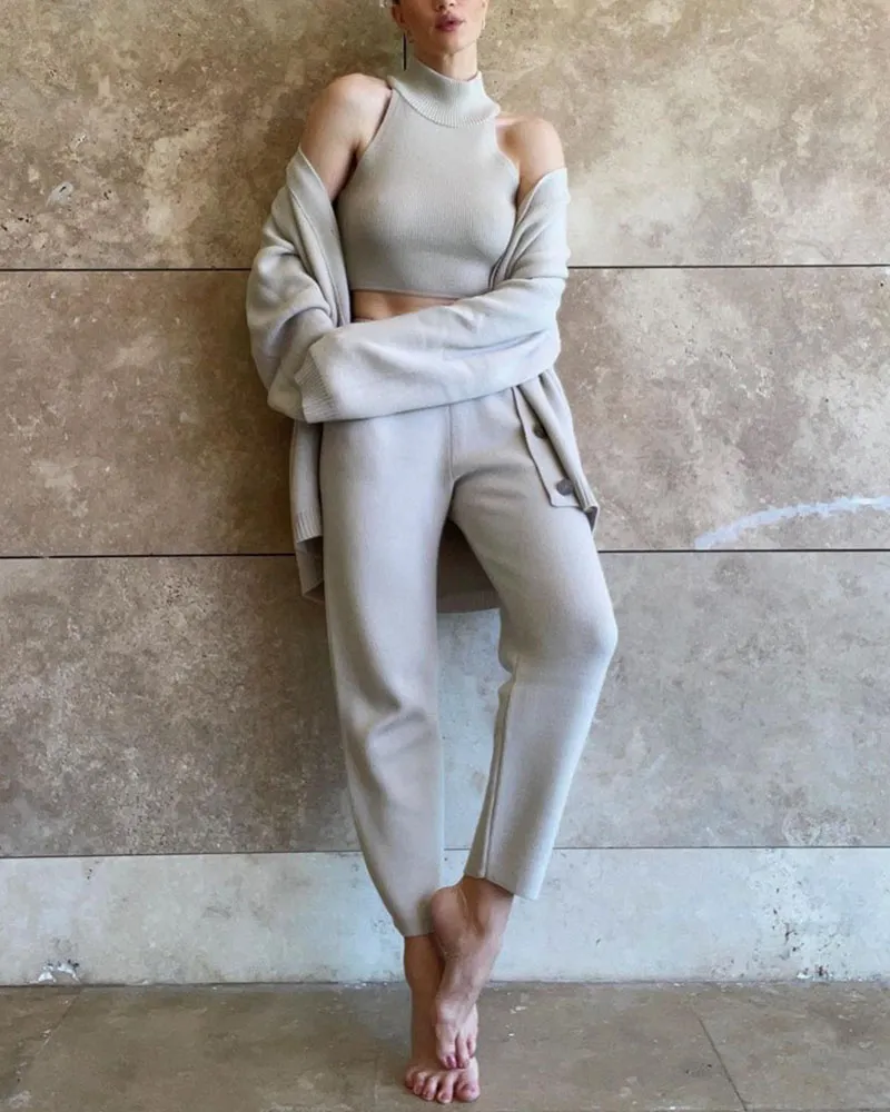 Casual Knitted Three Piece Set