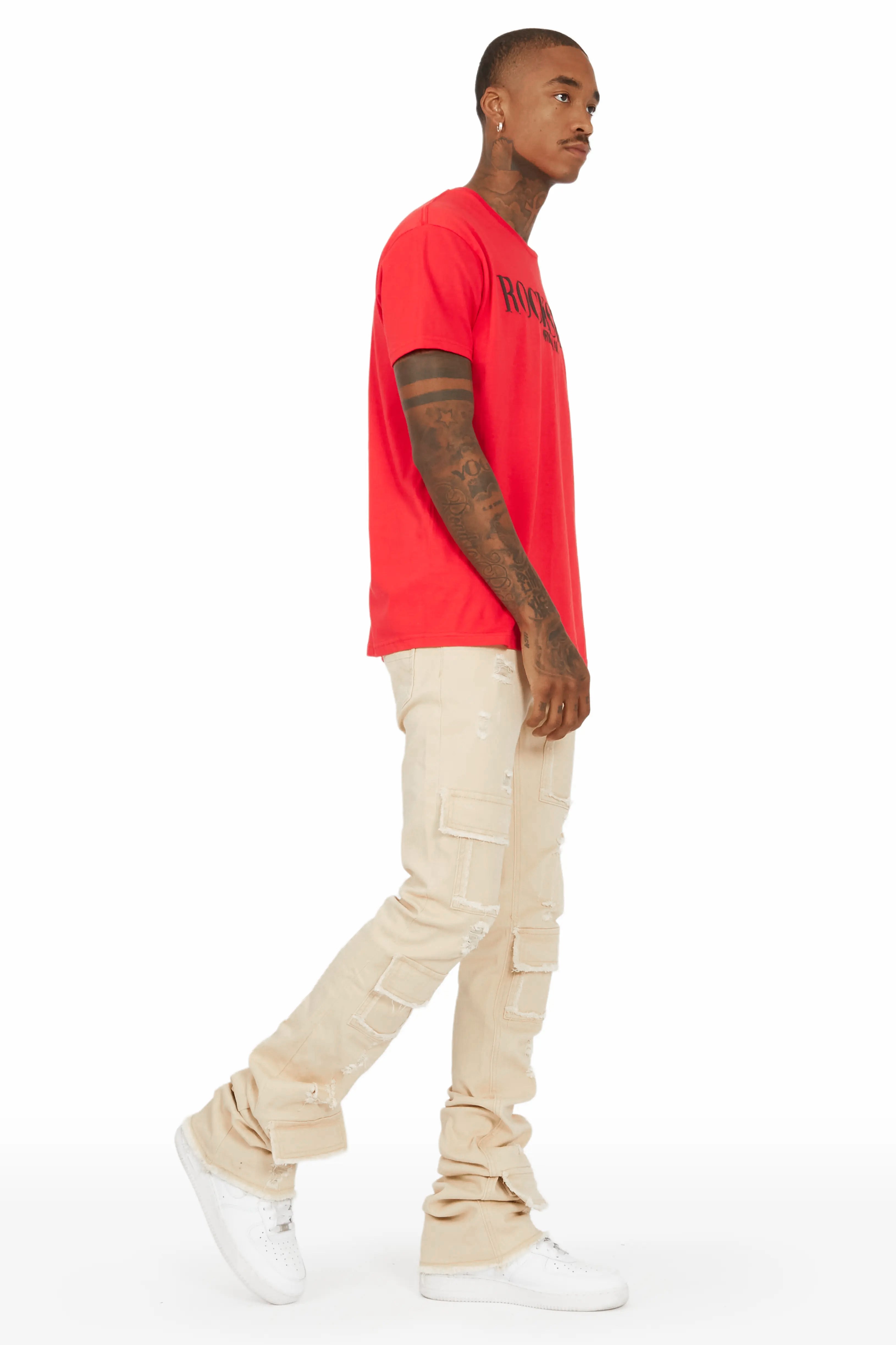 Petrus Beige Super Stacked Flare Jean
