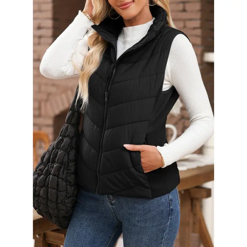 ✨️Cozy Without Bulk: Puffer Vest Women Sleeveless Zip Up Outerwear