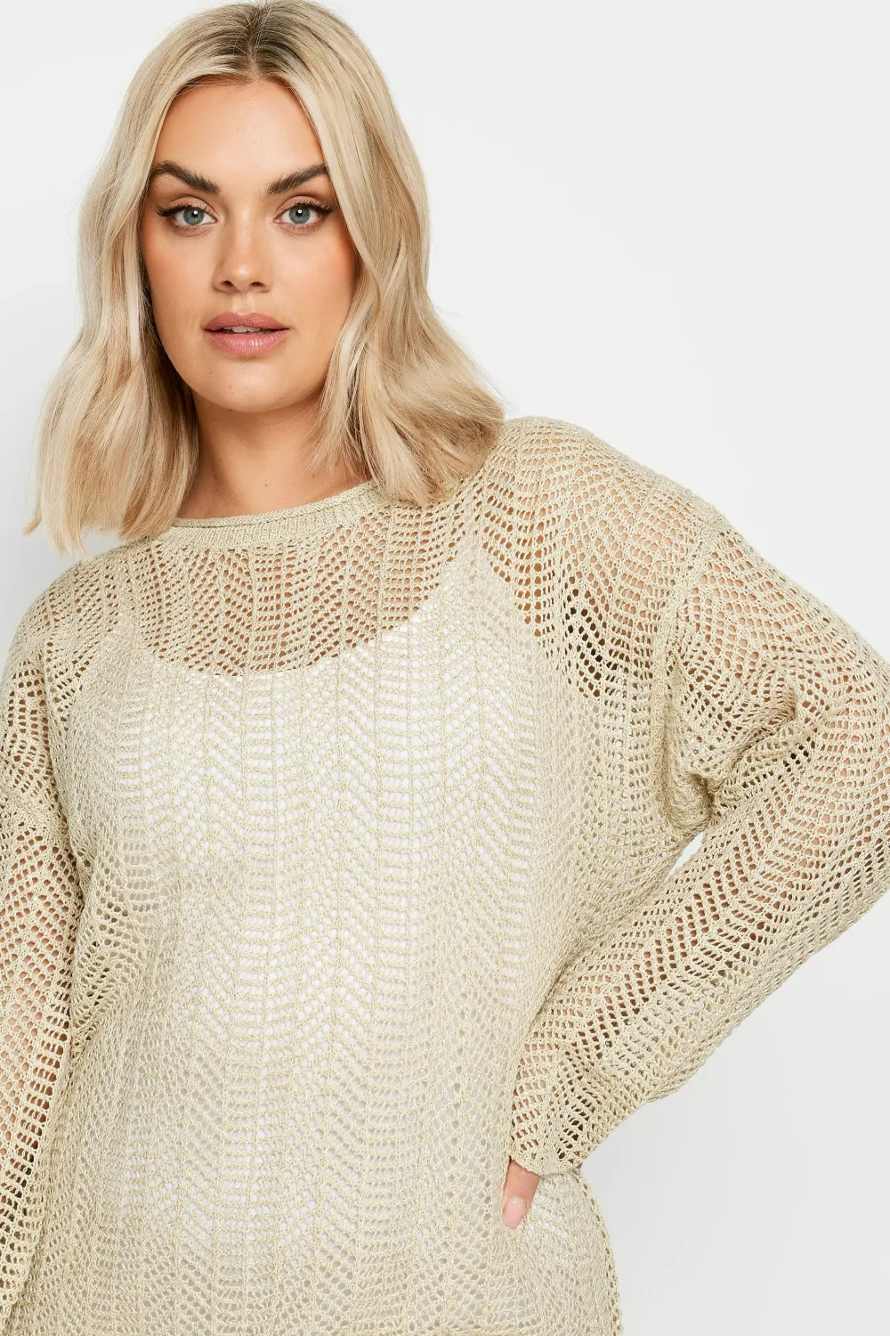 YOURS Curve Black Metallic Crochet Jumper