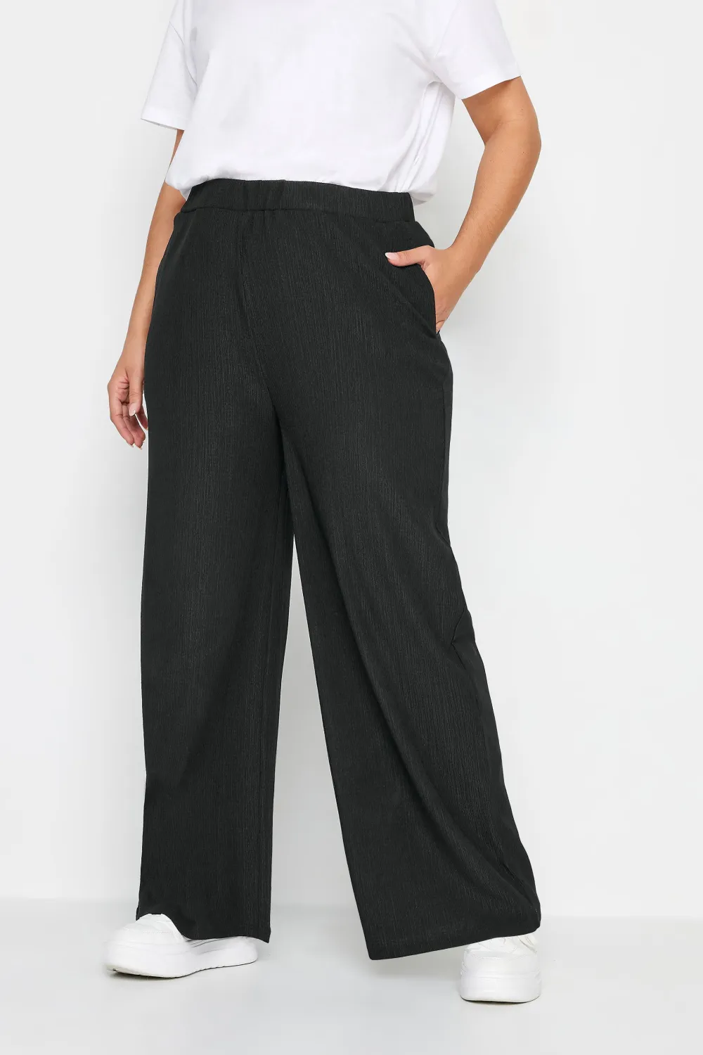 YOURS Curve Khaki Green Textured Wide Leg Trousers