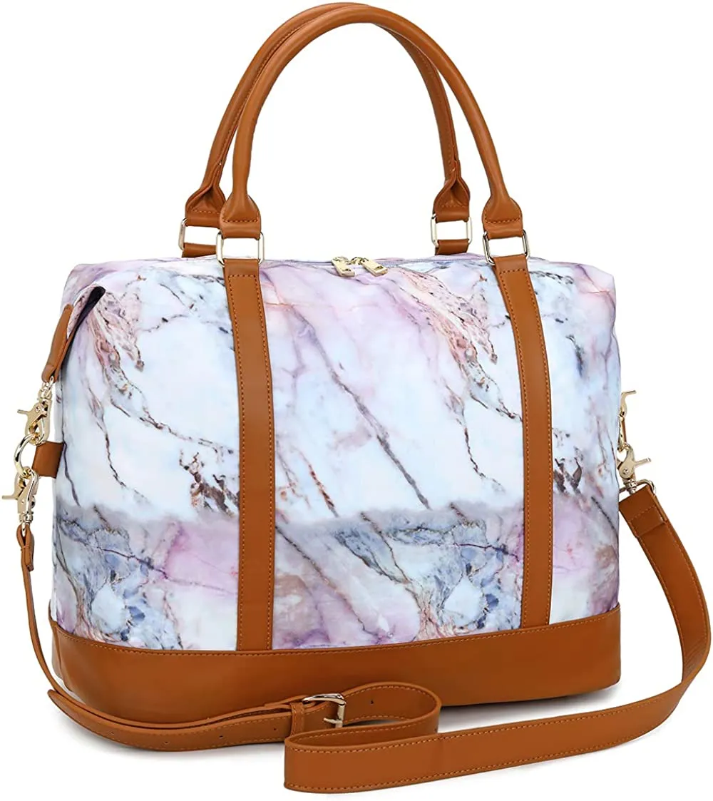 Ladies Canvas Weekender Bag Overnight Carry-on Tote Duffel in Trolley Handle