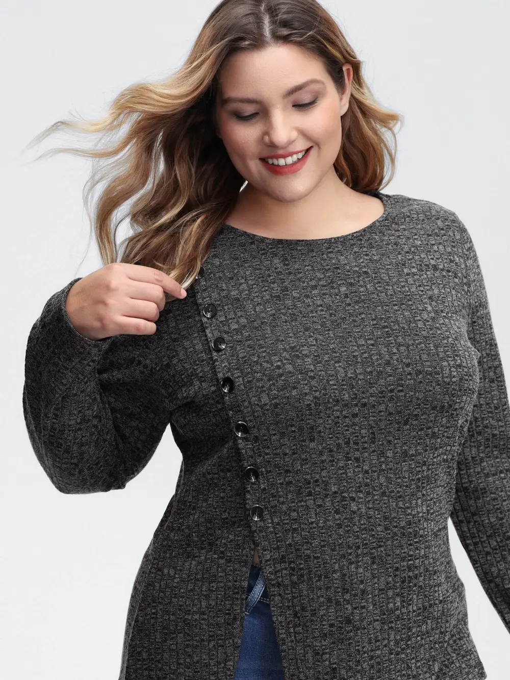 Stretchy Side Button Detail Slit T-Shirt