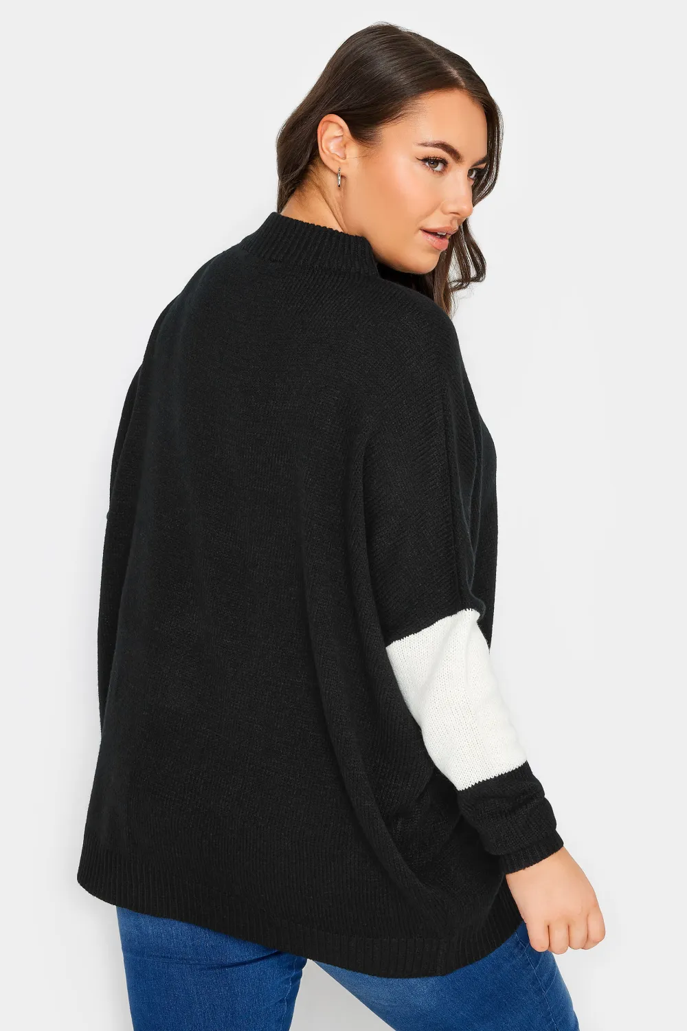 YOURS Curve Black & White Colourblock Knitted Jumper
